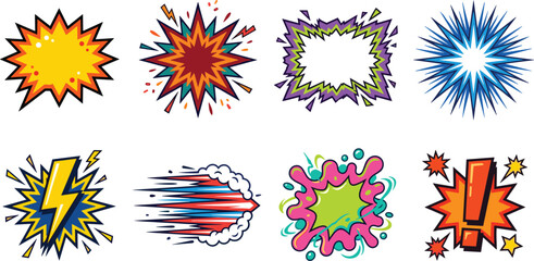 Comic Speech Burst and Explosion Vector Elements Set for Pop Art and Comic Design © VectoBloom
