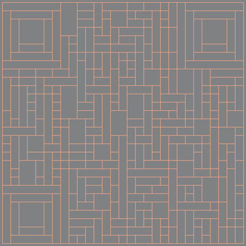 Modern seamless geometric pattern featuring an intricate arrangement of interlocking rectangles and square frames in vibrant red with fine beige line accents. This contemporary abstract vector backgro