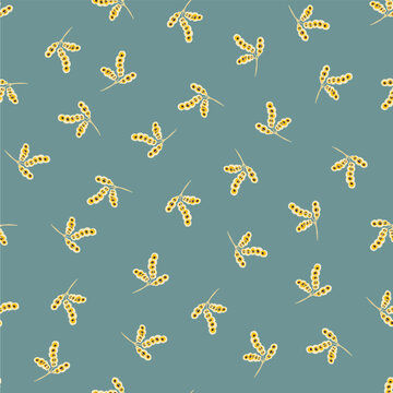Slate Blue Yellow Ditsy Berry Branches