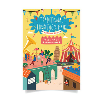Cultural Festival Illustration with Street Market and Music