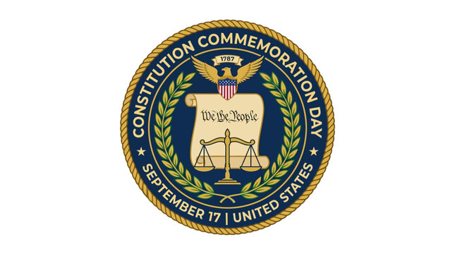 United States Constitution Commemoration Day badge with scales of justice