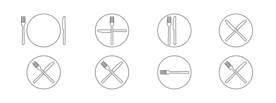 Set of cutlery icons showing different table manners and etiquette positions