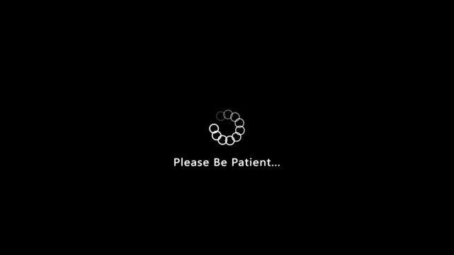 Please be patient animation with progress bar, spinning loader, and smooth digital waiting effect for creative projects.