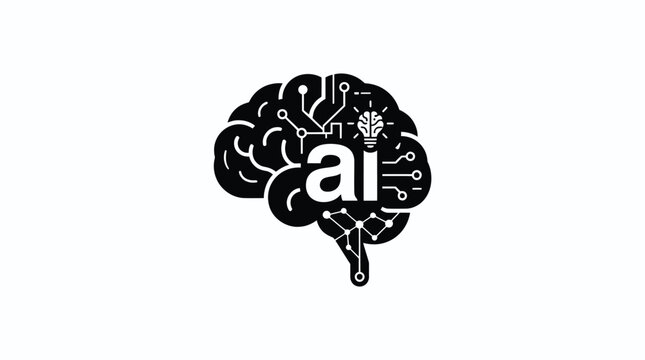 Brain Silhouette With Artificial Intelligence Circuitry Black On White