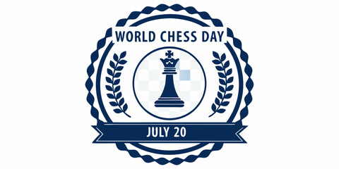 Chess Emblem With Laurel Wreath Blue And White Vector Illustration © MihirKumarMondal