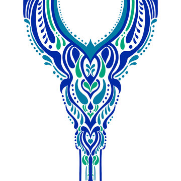 Asian style pattern elements are used to create a traditional blue collar design.