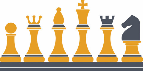 Chess Pieces Lineup Flat Vector Illustration With Yellow And Gray Tones © MihirKumarMondal