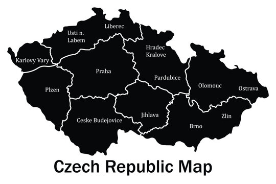 Czech Republic Administrative Map with Regional Boundaries and Region Names Vector Illustration
