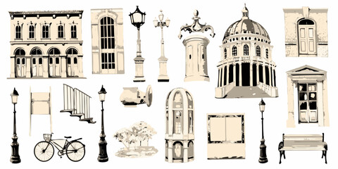 Vintage Architectural Elements Collection Vector Illustration With White Background © MihirKumarMondal