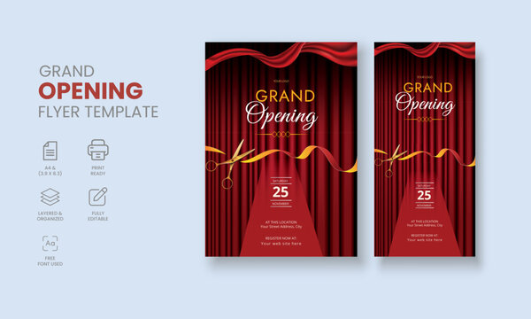 Grand Opening Flyer Template, Realistic grand Opening Invitation, Inauguration Flyer Template, Grand opening ceremony invitation flyer