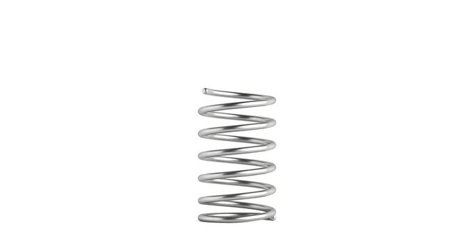 4k Resolution Video: Mechanical Motion Concept. Metal Spring Compression And Release Animation With Silver Coil, Elastic Movement On White Background With Alpha Matte