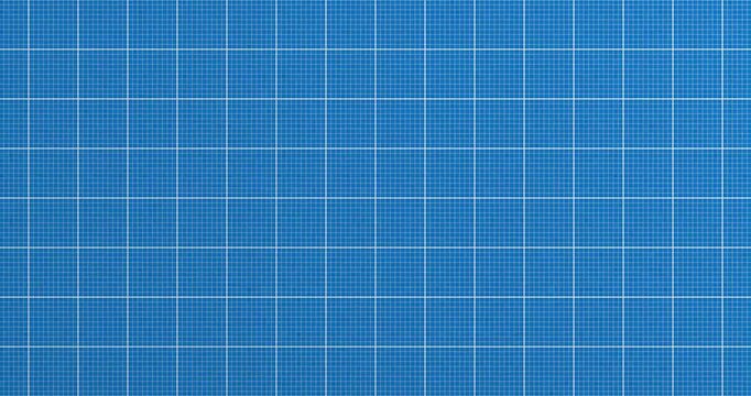 4k Resolution Video: Blueprint Grid Paper Concept. Animated Close Up Blue Technical Graph Paper Pattern With Fine White Lines, Square Cells And Full Frame Background