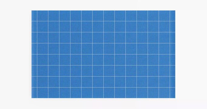 4k Resolution Video: Blueprint Paper Unrolling Animation Concept. Blue Grid Sheet Opens From Narrow Roll To Wide Flat Layout On White Background With Alpha Matte