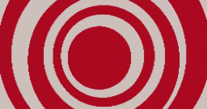 4k Resolution Video: Retro Pixel Game Pattern Concept. Red And White Bullseye Texture With Animated Blocky Arcade Style, Concentric Rings And Old Computer Game Aesthetic