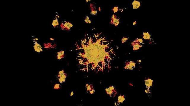 Film burn, gold disco light frame abstract background with flickering star animation seamless loop metallic glossy shade 4k