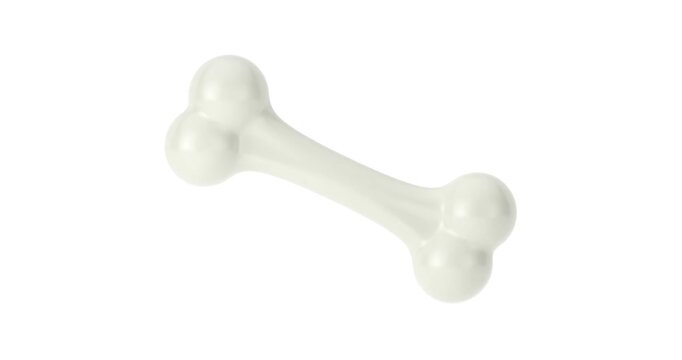 4k Resolution Video: Pet Nutrition And Dog Treat Concept. Glossy White Edible Chew Bone For Dogs Seamless Loop Rotating On White Background With Alpha Matte