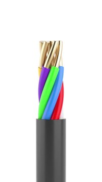 4k Resolution Vertical Video for Social Media: Electric Cable Concept. Multicolored Wires With Copper Conductors And Black Sheath Seamless Looped Rotating On White Background With Alpha Matte