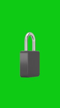 4k Resolution Vertical Video for Social Media: Biometric Security Concept. Black Smart Padlock With Blue Fingerprint Scanner And Metallic Shackle Animated On Green Background With Alpha Matte