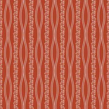Terracotta Wavy Floral Vine Stripes