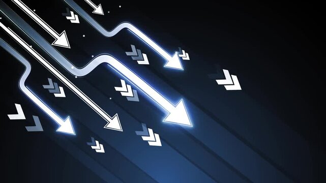 Abstract background with arrows and chevrons moving diagonally downward animation