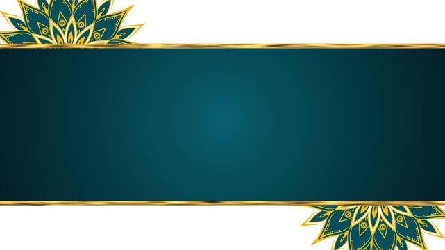 Teal gold ornamental banner floral mandala corners, clean space, elegant decorative border. wedding invitations, festive cultural greetings, title cards, ceremony promos, graceful social media layouts