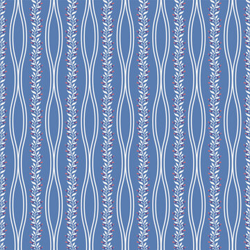 Blue Wavy Botanical Stripe Design
