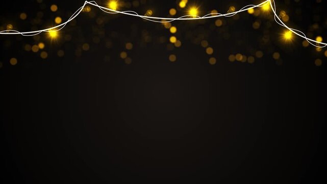 Warm string light background glowing bulbs, wires, bokeh, open space for festive text. holiday party invitations, celebration greetings, cozy intros, decoration promos, joyful social media scenes.