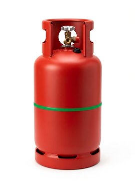 Red Metal LPG Gas Cylinder Tank Isolated on Clean White Background