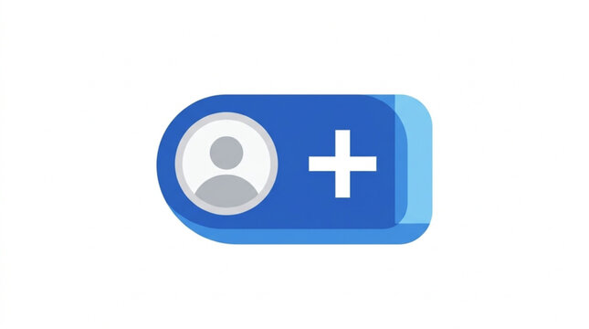Social media icon with user silhouette and plus sign in blue for adding new connections or followers
