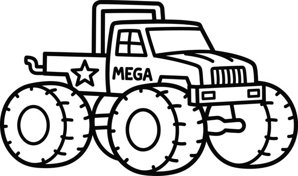 Monster truck line art illustration for kids and automotive designs