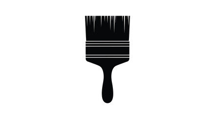 A black silhouette of a paintbrush stands out against a stark white background presenting a simple form art artist © Asikder02