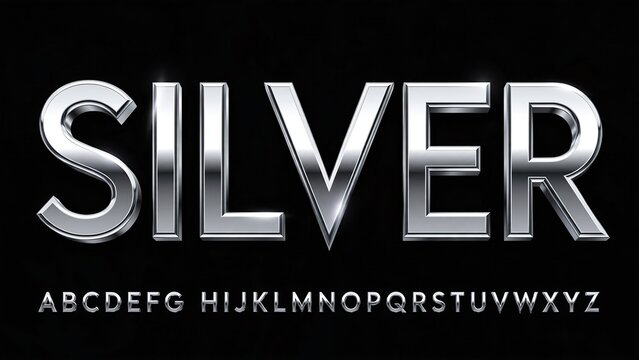 Silver metallic lettering with full alphabet