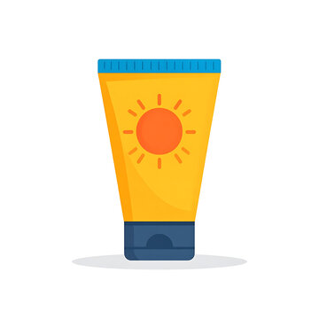 Isolated tube of sunscreen with sun symbol, summer protection concept, beach vacation accessory