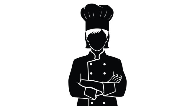 Chef silhouette against a white background a stylized depiction of a culinary in uniform cook kitchen black hat coat