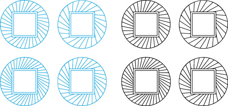Geometric circular and square pattern vector illustration with radiating line symmetry in modern abstract design