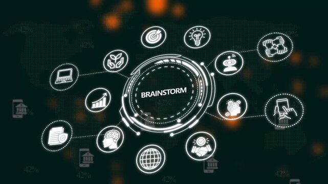 Brainstorming concept with digital business and ai network animation