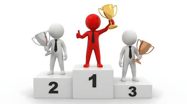 Winners podium first second and third place awards with stick figures