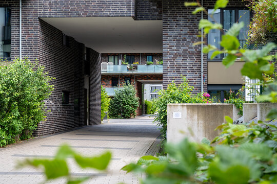 Archway on a modern apartment building in summer