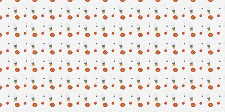 Seamless Pattern of Abstract Coffee Cups and Polka Dots on Light Background