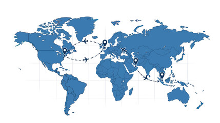 World Map with Travel Routes and Pins © Reza