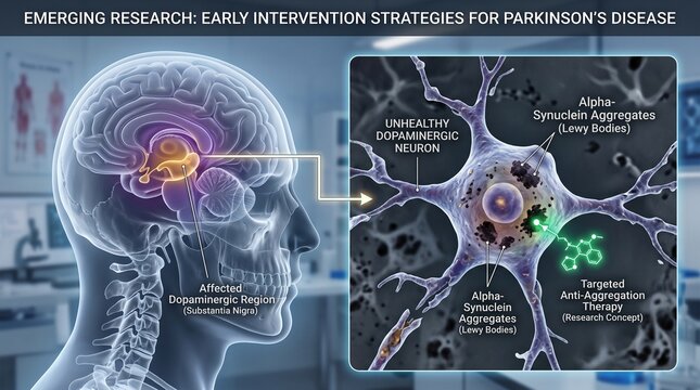 Medical research on early neuron intervention for diabetes prevention. Scientists analyzing brain and pancreatic cell interaction in 3D illustration.