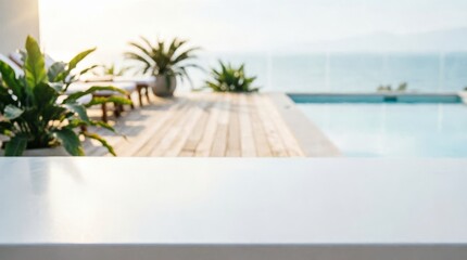 Fototapeta premium Modern Pool Deck with Ocean View for Luxury Lifestyle