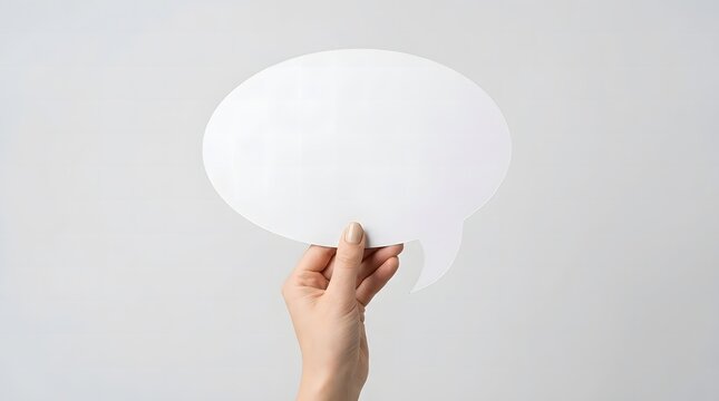 Hand holding blank speech bubble communication and messaging concept