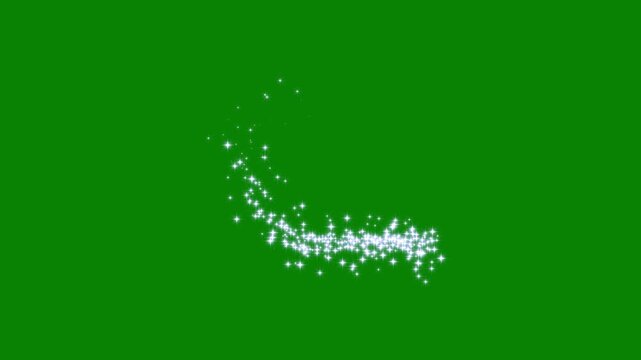 Magic sparkle dust path with fast glitter motion lines glowing doodle stars, glitter line trail sparkling particle on green screen. stars, magic dust, pixie dust path, twinkling stars animation.