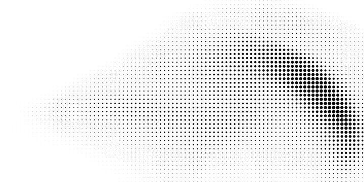 Flowing black halftone wave dot background for modern posters, tech layouts, website headers, abstract digital branding vector illustration