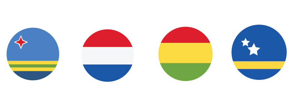 Set of circular national flags featuring aruba netherlands bolivia