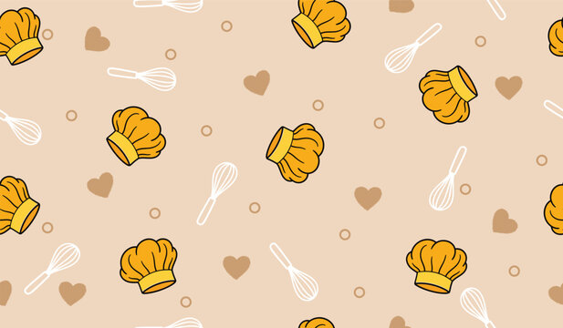 Chef hat and whisk seamless pattern