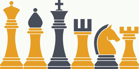Chess Pieces Lineup A Flat Vector Illustration With Gold And Gray Tones © Indira