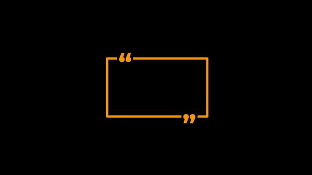 Square quote box icon animation. Rectangular quote mark graphic animation. Animated square quote frame design for textual quotation, paraphrasing, or text spoken by on black ...