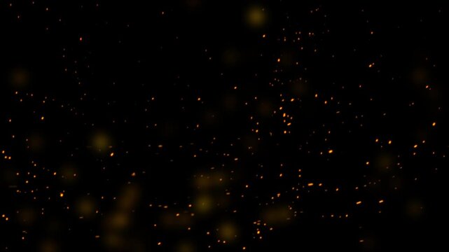 Flying around fire dust particles sparks, Realistic Flame Dust Texture, Flowing fire ashes in the dark night